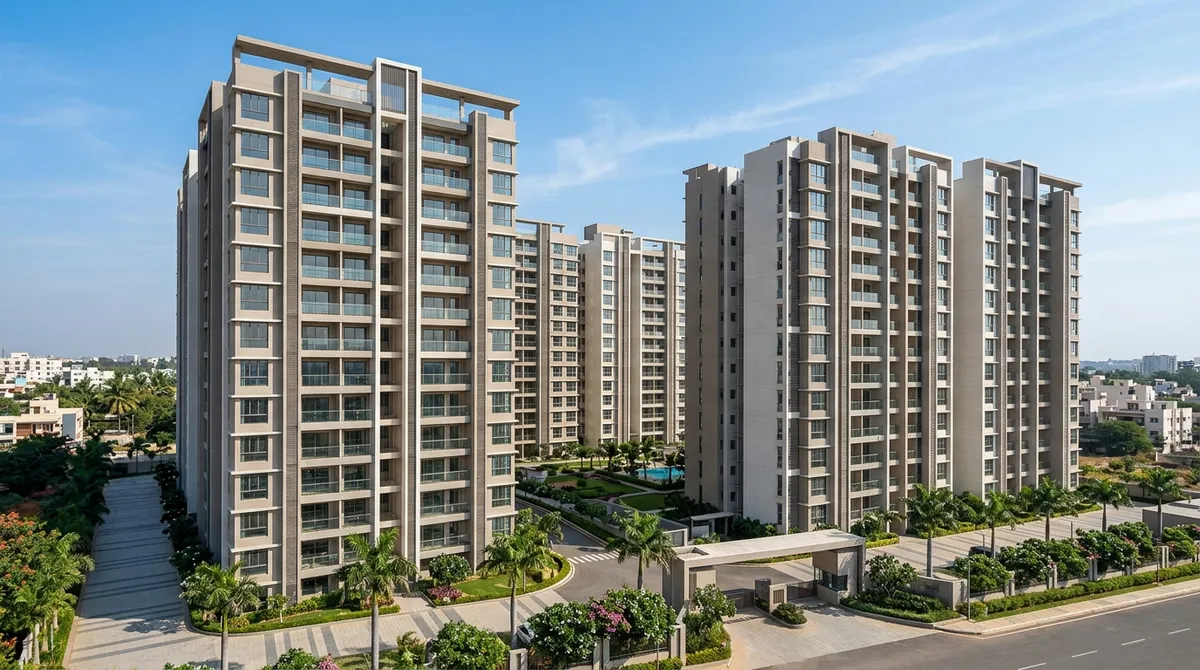 Exterior perspective of Habulus Tranquil residential towers and landscaped approach